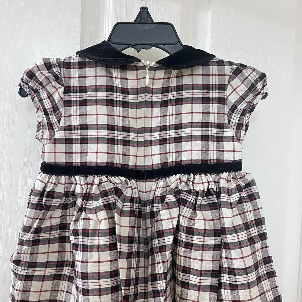 Vintage Gymboree Plaid Silk Dress Velvet Peter Pan Collar Girls SZ 18-24 Months